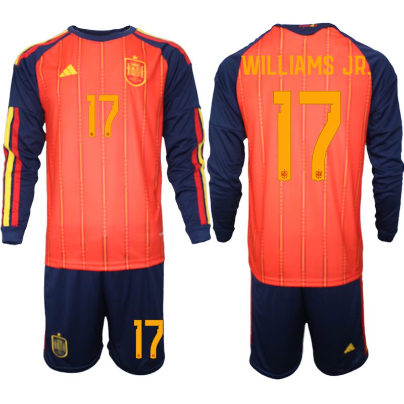 Men 2026 World Cup National Team Spain home red #17 long sleeve Soccer Jersey->spain jersey->Soccer Country Jersey